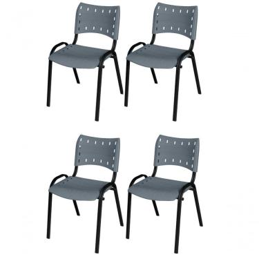 Imagem de Cadeira Iso Base Preto Igreja, Escola, Escritório - Cinza Kit 4 Peças