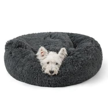 Imagem de NOYAL Cama de cachorro calmante para ansiedade, caverna de donut com capuz e cobertor, cama de pelúcia fofa lavável para cães e gatos pequenos e médios