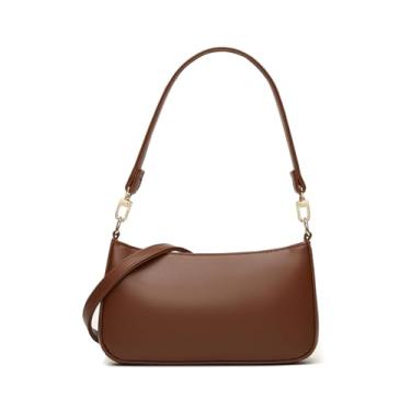 Imagem de Bolsas de ombro para mulheres, bolsa de mão clássica de couro vegano retrô com fecho de zíper, Marrom, Clássico retrô