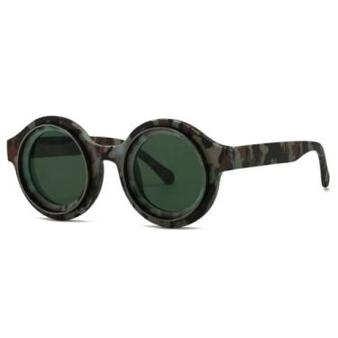 Imagem de Óculos de sol redondos vintage da moda, femininos, masculinos, óculos de sol punk, luxuosos, clássicos, steampunk, UV400 (verde militar)