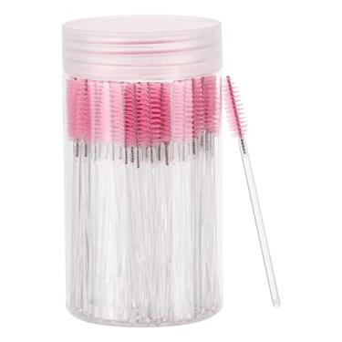 Imagem de 100 peças de varinhas descartáveis de rímel, escovas de sobrancelha de cristal para extensões de cílios, kits de aplicadores de maquiagem pincel de cílios com recipiente (rosa)