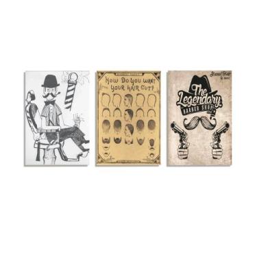 Imagem de Kit Quadro Decorativo Barbearia 3 Peças Und 028 20x30cm - Create Comun