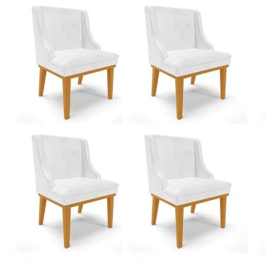 Imagem de Kit 04 Cadeiras Corano Branco Base Madeira Castanho