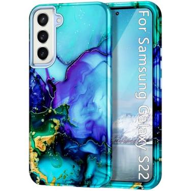 Imagem de Btscase Capa para Samsung Galaxy S22 5G, estampa de mármore, 3 em 1, resistente, à prova de choque, de corpo inteiro, resistente, PC rígido + silicone macio para mulheres e meninas, para Samsung