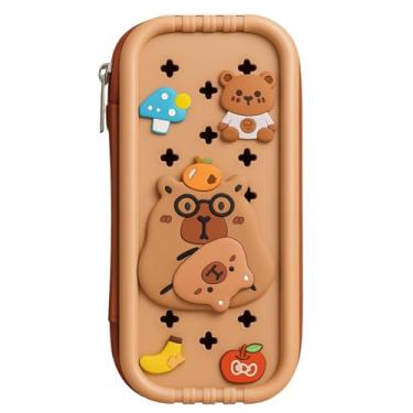 Imagem de Estojo Escolar de Silicone com Apliques 3D, Capivara e Ursinhos, Antiderrapante e Resistente - Com Funçao Anti-Stress Para Aliviar a Ansiedade - MJ Brands