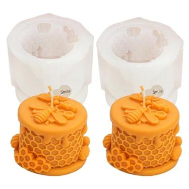 Imagem de 2 moldes de vela de favo de mel de abelha 3D - moldes de vela de colmeia de silicone com padrões de favo de mel, design de colmeia para cera de abelha caseira, resina e velas perfumadas, molde para