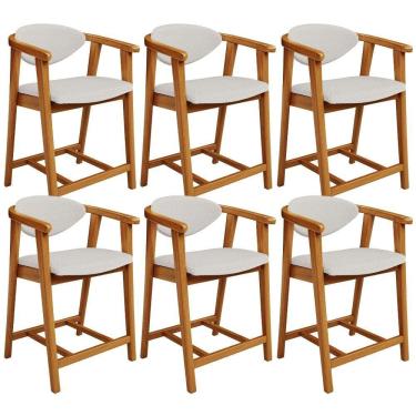 Imagem de Kit 06 Banquetas Baixa Cozinha Sala De Jantar Bancada Cecília L02 Bouclê Cru - Lyam Decor