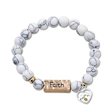 Imagem de Uloveido Pulseiras de incentivo poderosas de incentivo de pedra verde turquesa branca natural amuletos coração mostarda semente strench para mulheres Y1997, Zircônia cúbica