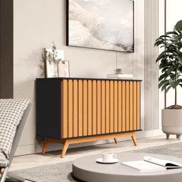 Imagem de Balcao Buffet 3 Portas Ripado 1,36 Juçara Preto Nature