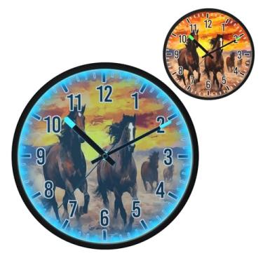 Imagem de Blueangle Relógio de parede LED que brilha no escuro e ativado por voz, silencioso, cavalos de 30 cm, design de corrida operado por bateria para decoração de quarto e sala de estar (278)