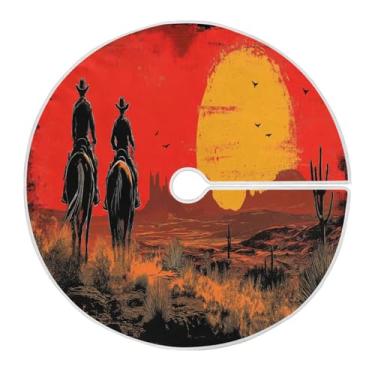 Imagem de Blueangle Saia de árvore de Natal de caubói do oeste americano de 90 cm - poliéster macio e resistente a rugas, decoração de férias para festas de Natal, árvore festiva e decoração de casa (231)