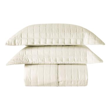 Imagem de Cobre Leito Matelassê Percal 300 fios Basic Casal Padrão 03 Peças 100% Poliéster - Marfim