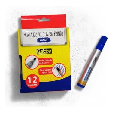 Imagem de Marcador de Quadro Branco Canetão, Cor Azul, Ponta Redonda 4.5mm, Seca Rápido e Apaga Fácil, 12 Unidades