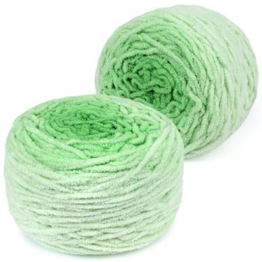Imagem de Katech Fio ombré fofo para crochê - 2 peças de fio de chenille de veludo super volumoso de 285 g para tricô, fios de bolo gradiente macio e felpudo para cobertor de bebê, cachecol, travesseiro, boneca