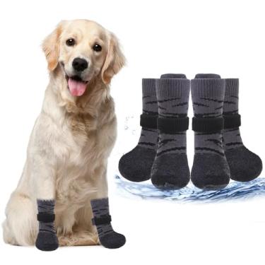 Imagem de PUPTECK Sapatos antiderrapantes para cães para pavimento quente/frio, botas de borracha e protetores de patas para cães pequenos, médios e grandes para evitar lamber, meias aderentes para pisos de