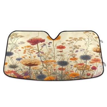 Imagem de ATTX Guarda-sol para para-brisas de carro Herbal Wildflowers 139.7 cm x 70.1 cm Protetor solar universal com proteção UV, persiana de janela frontal automática dobrável para Sedans SUVs caminhões #20
