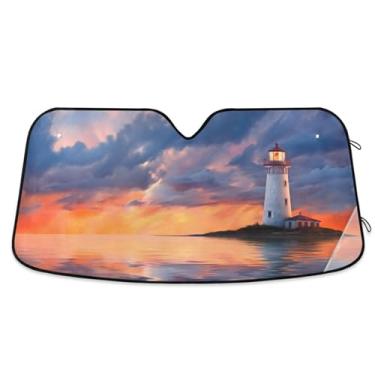 Imagem de ATTX Para-brisa de carro Dark Sky Lighthouse 139.7 cm x 70.1 cm Protetor solar universal com proteção UV, persiana de janela frontal automática dobrável para Sedans SUVs caminhões #203