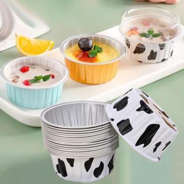 Imagem de 10 pçs/conjunto de copos descartáveis de forma redonda para cozinha com tampas, ovo de bolo, ferramentas de churrasco reutilizáveis, 130 ml (preto sem tampa)