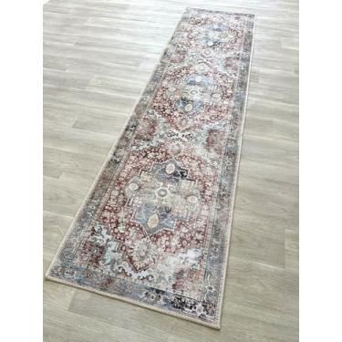 Imagem de Tapete persa moderno envelhecido, terracota vintage inspirado medalhão geométrico, tapetes de área grande para sala de estar, quarto, banheiro, cozinha, casa (858 rm, 2'12.7 cm x 13')