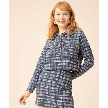 Imagem de Casaco Feminina Cropped Tweed Marisa-71074, Azul, P