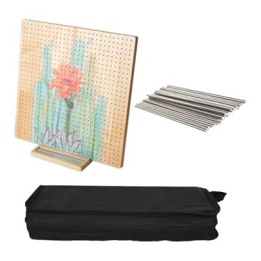 Imagem de KiBcsLic Placa de bloqueio de crochê de madeira, placa perfurada com orifícios quadrados, acessórios com pinos para trabalhos manuais de crochê em quadrados