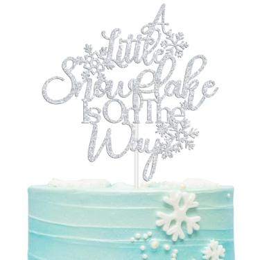 Imagem de A Little Snowflake is on the Way Cake Topper, Winter Frozen Baby Shower Cake Decor, Welcome Little Snowflake, Christmas Winter Holiday Theme Gender Reveal Party Decorations Supplies Silver Glitter