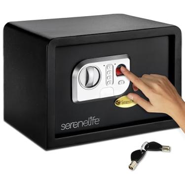 Imagem de SereneLife SAFECofre eletrônico | Cofre resistente para dinheiro | Cofre digital Touch Pad com código e 2 chaves | Cofre pequeno para casa ou escritório, dinheiro, joias, armas de fogo | 13,8 x 24,9