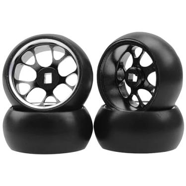 Imagem de 4Pack Vgoohobby 1/28 Tires Plastic Drift Car Tyres w/Alloy Wheel Rims Compatible with Wltoys K969 K989 Kyosho Mini-Z Mini-Q Mini-D 1/28 RC Drift Car (Black)