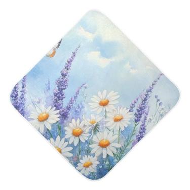 Imagem de STAYTOP Toalhas de bebê com capuz de margarida branca e lavanda musselina, toalha de banho super macia, toalhas de banho absorventes para banho recém-nascido unissex 89 x 89 cm