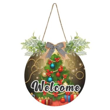Imagem de YETTASBIN Placa de boas-vindas para árvore de Natal, placa de parede à prova d'água, guirlanda decorativa de alpendre para inauguração de casa, quintal, jardim, decoração de férias, 30 x 30 cm