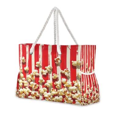 Imagem de Wassud Bolsa de praia feminina Poccorn grande, impermeável, à prova de areia, bolsa de viagem com zíper e bolso para piscina, academia, acampamento