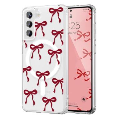 Imagem de UEEBAI Capa magnética para Samsung Galaxy S21 5G, capa de arco compatível com MagSafe, fita fina sem fio, estética, capa protetora antiamarelamento à prova de choque para mulheres e meninas - Borgonha