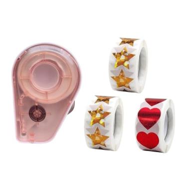 Imagem de FytStycale Dispensador manual de adesivos, material escolar, fácil de usar, com adesivos de estrela dourada e coração para sala de aula, Rosa