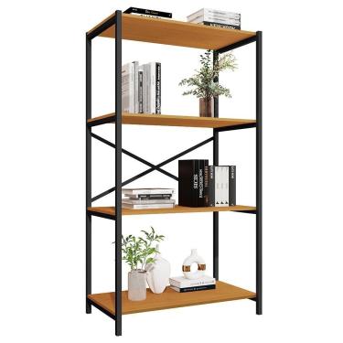 Imagem de Estante Livreiro Steel 90cm Estilo Industrial Com Pés Em Aço Preto/naturale Preto/naturale