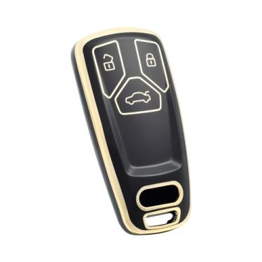 Imagem de OFF WE GO Capa Audi Fob, capa de chave de TPU macio para Audi A3 A4 A5 A6 Q5 Q7 TT TTS SQ5 S5 R8 acessórios de carro protetor de chave inteligente (dourado preto)