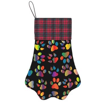 Imagem de SKKNT Meias de Natal coloridas com estampa de pata de cachorro, animais de estimação, decoração de Natal, cães, gatos, árvores, doces, presente, conveniente