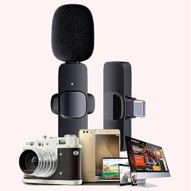 Imagem de Microfone Lapela Sem Fio, USB Type-C, Alcance 20m, Redução de Ruídos, Alta Sensibilidade, Compatível com Android.