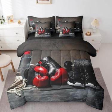 Imagem de Erosebridal Conjunto de edredom solteiro de boxe com lençóis, jogos esportivos, cama em uma bolsa, 7 peças para crianças, meninos, adolescentes, homens, conjunto de cama reversível