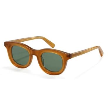 Imagem de JRLLFD Óculos de sol redondos vintage de acetato com corte chanfrado, femininos e masculinos, polarizados, UV400 (verde loiro)