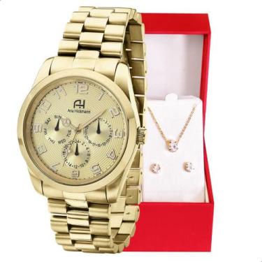 Imagem de Relógio Feminino Champion Ana Hickmann Dourado MultiFunção AH30139G Co