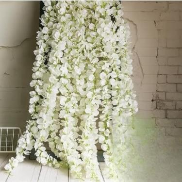 Imagem de Corrente de Flor de Cerejeira Artificial 180cm – Folhagem Sintética Decorativa para Jardim Vertical, Parede e Casamento (4,BRANCA)