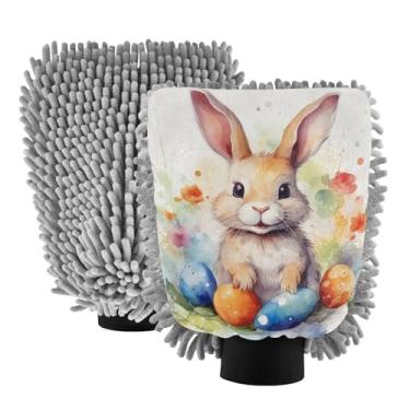 Imagem de ODAWA Ovos de coelhinho da páscoa aquarela 2PK luva grande para lavagem de carro para limpeza interior e para-brisa, tamanho grande 20 x 29 cm