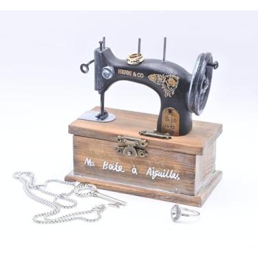 Imagem de Mini caixa de joias de madeira decorativa de mesa retrô estilo máquina de costura clássica decoração de casa (1 peça)