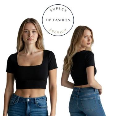 Imagem de Cropped top Vick manguinha decote quadrado moda gringa blogueira varia