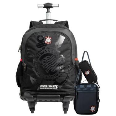 Imagem de Kit Corinthians Mochila De Rodas + Lancheira + Estojo Duplo - Xeryus