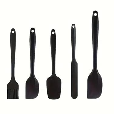 Imagem de Conjunto de 5 espátulas de silicone, antiaderentes, raspadores de creme de bolo e ferramentas de panificação, utensílios de cozinha, essenciais para casa e dormitório, preto