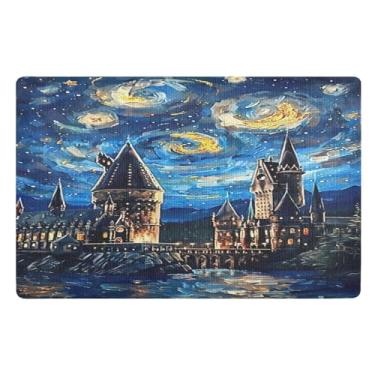 Imagem de Castle Starry Night Tapete de porta lavável com desenho animado antiderrapante, tapete de entrada, decoração de entrada