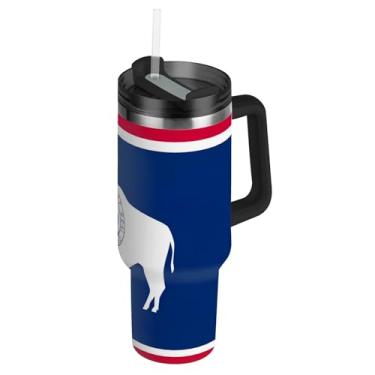 Imagem de Joisal Copo com alça copos de aço inoxidável de 850 g com tampa e canudo impressão garrafa de água carros isolados xícara de café bebida quente bandeira do Wyoming patriótico americano