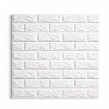 Imagem de Kit Placas Adesiva Tijolinho 3D Revestimento Autocolante Decoração Quarto Sala Banheiro Impermeável (Kit 30 Placas Adesivas Tijolo Branco, 70x77)