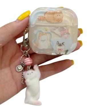 Imagem de Capa protetora de fones de ouvido para AirPods 4 com chaveiro, design fofo de gatos de desenho animado para AirPods 4 menina menino (Gatinho)